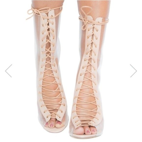 Tan and clear Lace-Up Boots - Picture 1 of 8